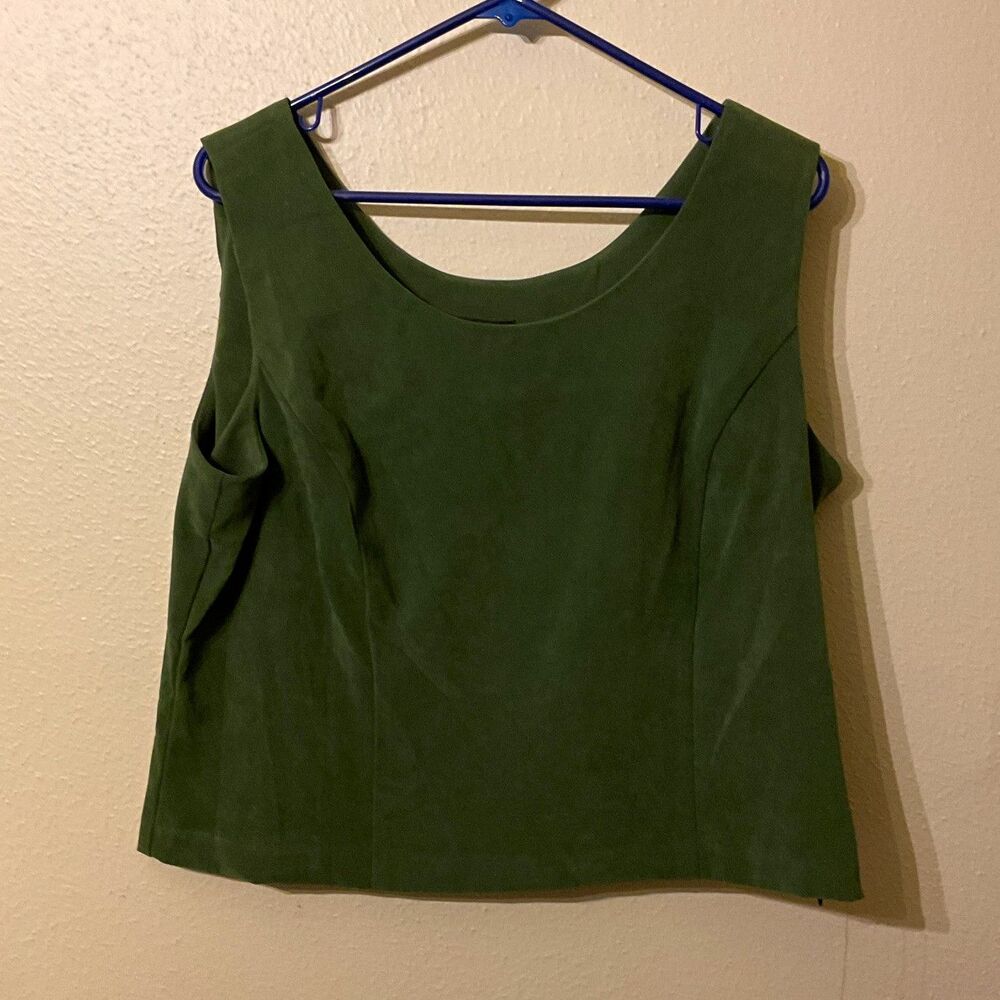 VTG R&K Originals Dark Green Velour Shell Top Size 16 Sleeveless Velvet Tank 90s